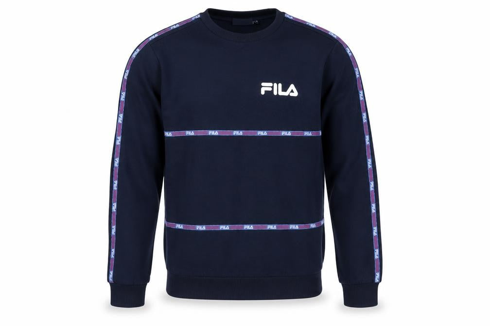 Front view of Fila Men's Blue Logo Pullover Sweatshirt, size S