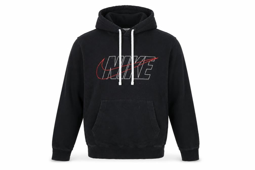 Front view of Nike Men's Black Pullover Hoodie M Logo Fleece Sweatshirt