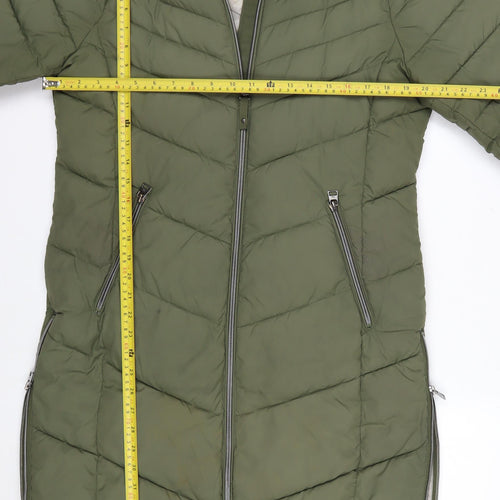 EDC Women's Green Long Hooded Puffer Jacket L Lightweight Quilted Coat
