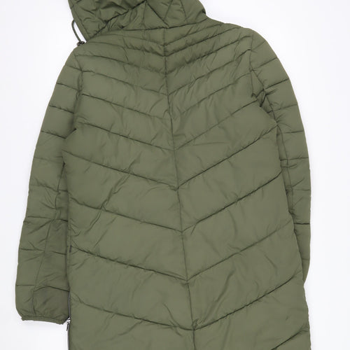 EDC Women's Green Long Hooded Puffer Jacket L Lightweight Quilted Coat