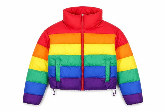Front view of Primark women’s multicoloured xs cropped puffer jacket