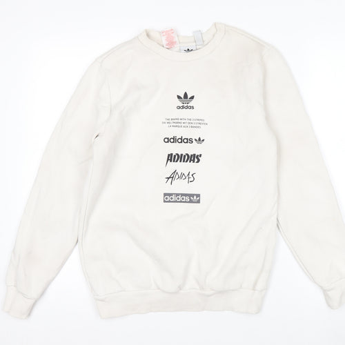 Adidas Boys Beige Logo Crew Neck Fleece Sweatshirt 13-14 Years