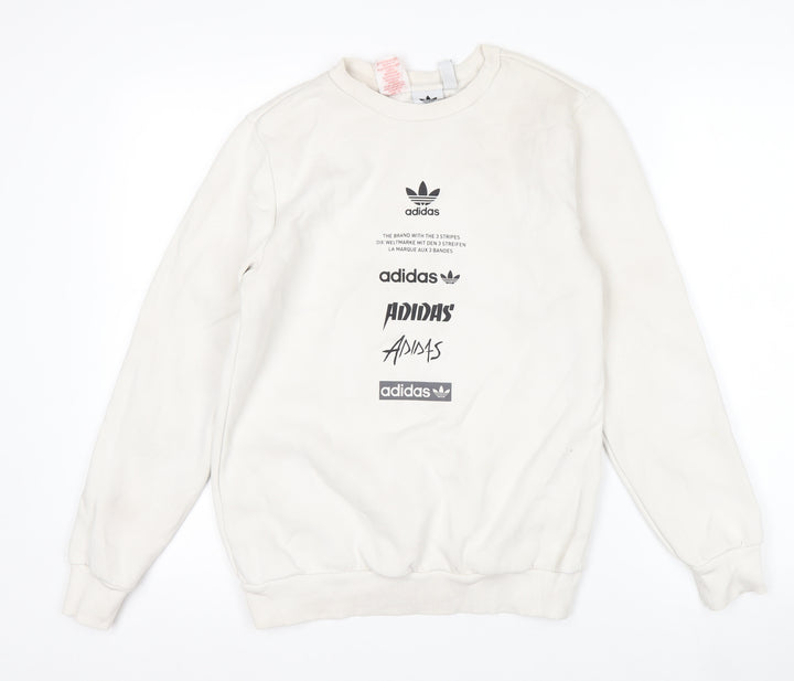 Adidas Boys Beige Logo Crew Neck Fleece Sweatshirt 13-14 Years