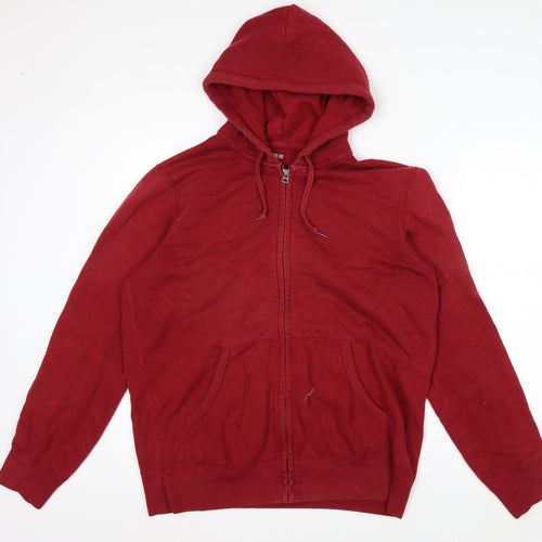 Uniqlo Men's Red Full Zip Hoodie L Lightweight Cotton Blend
