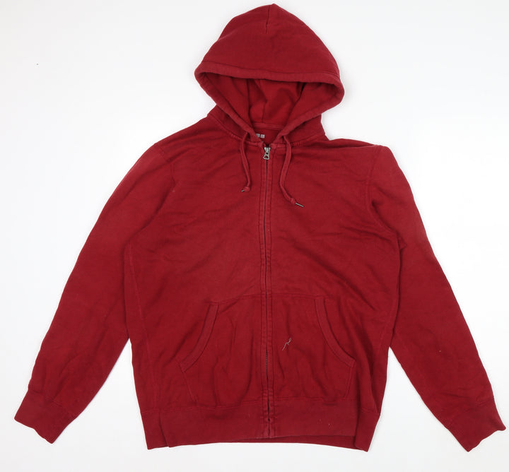 Uniqlo Men's Red Full Zip Hoodie L Lightweight Cotton Blend