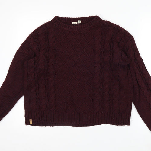 10 Tree Men's Brown Cable Knit Wool Blend Jumper Size M