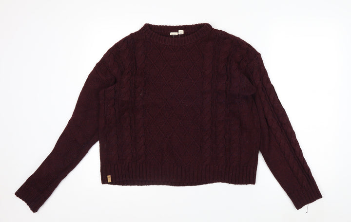 10 Tree Men's Brown Cable Knit Wool Blend Jumper Size M