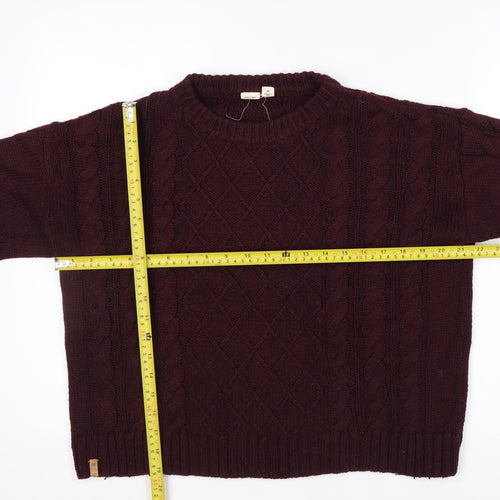 10 Tree Men's Brown Cable Knit Wool Blend Jumper Size M