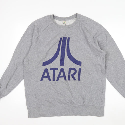 Atari Men's Grey Logo Pullover Sweatshirt Size L Cotton Retro Style