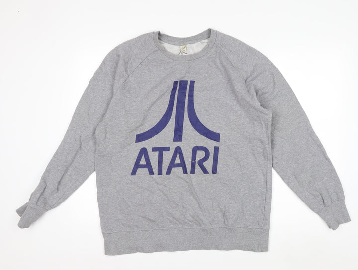 Atari Men's Grey Logo Pullover Sweatshirt Size L Cotton Retro Style