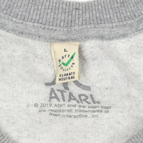 Atari Men's Grey Logo Pullover Sweatshirt Size L Cotton Retro Style
