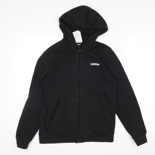 Adidas Boys Black Full Zip Hoodie Size 11-12 Years Cotton Blend