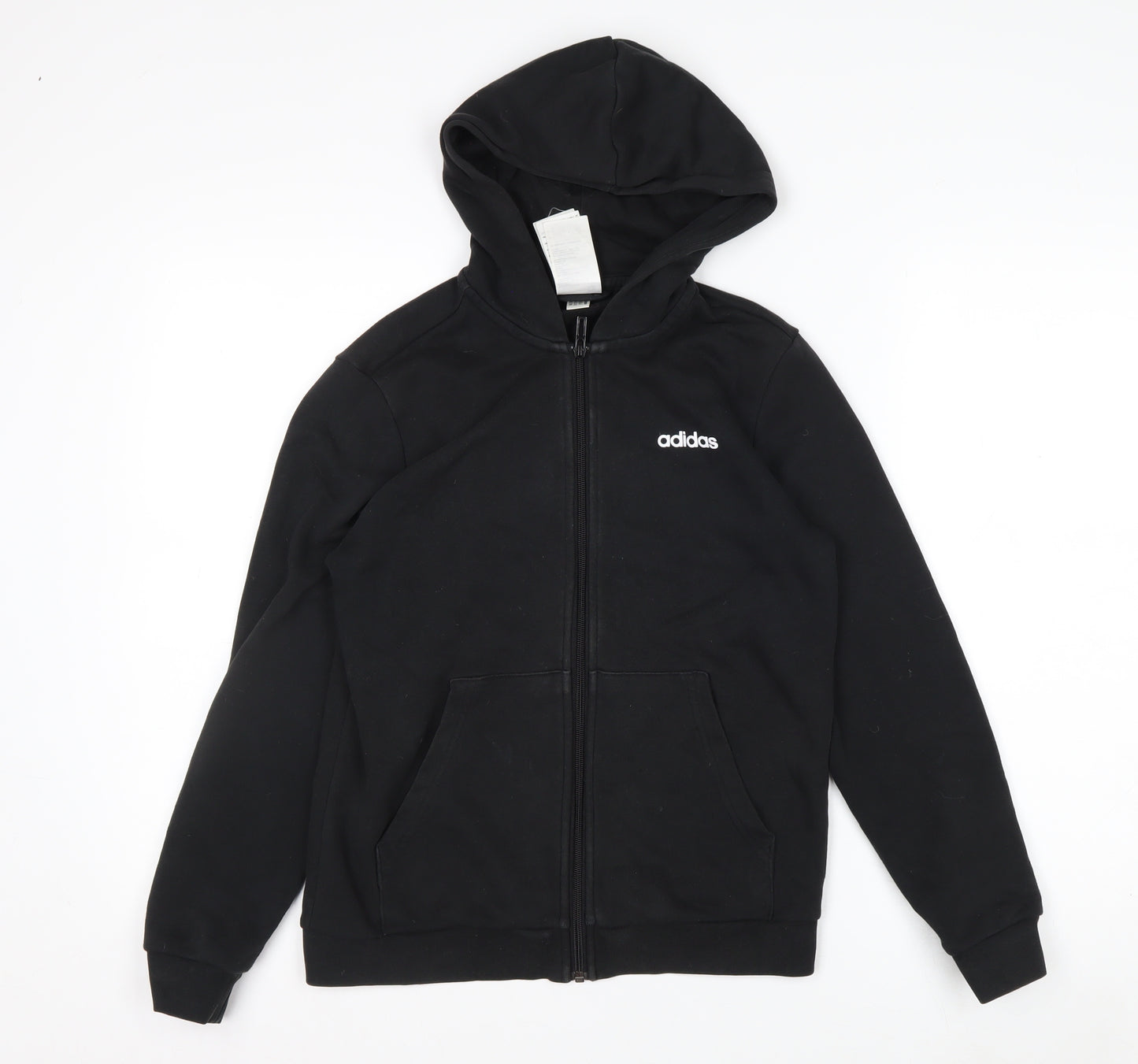 Adidas Boys Black Full Zip Hoodie Size 11-12 Years Cotton Blend