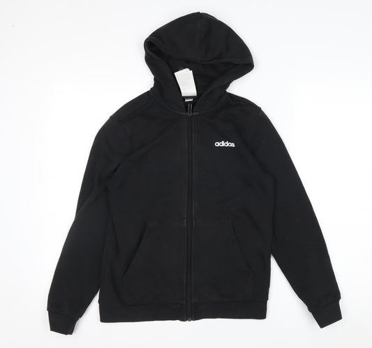 Adidas Boys Black Full Zip Hoodie Size 11-12 Years Cotton Blend