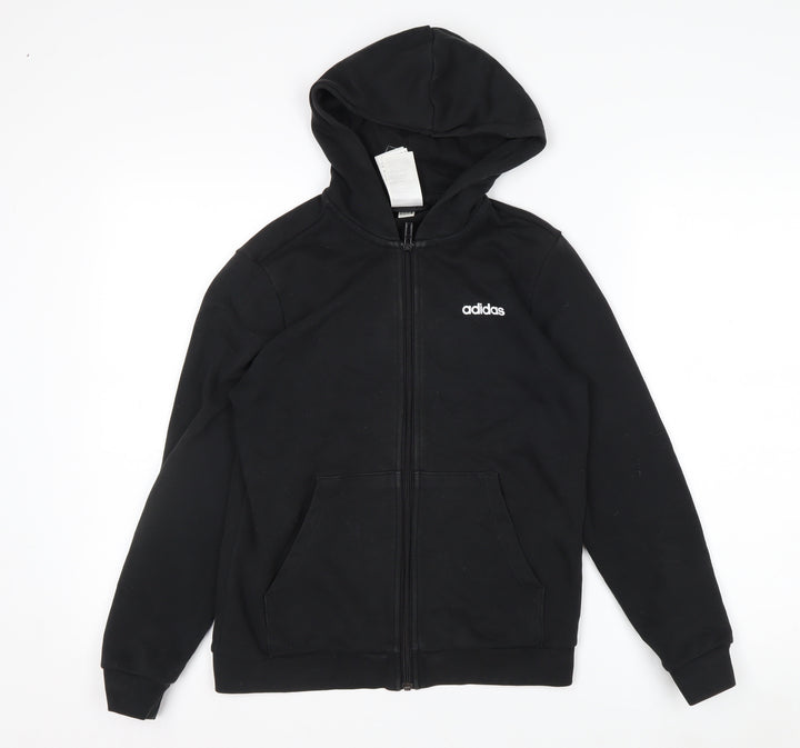Adidas Boys Black Full Zip Hoodie Size 11-12 Years Cotton Blend