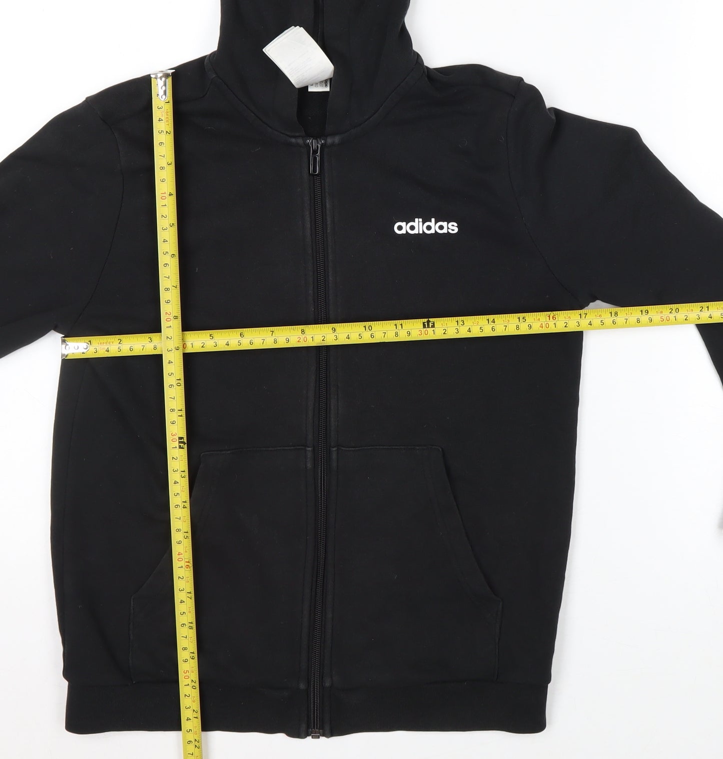 Adidas Boys Black Full Zip Hoodie Size 11-12 Years Cotton Blend