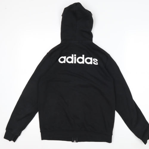 Adidas Boys Black Full Zip Hoodie Size 11-12 Years Cotton Blend