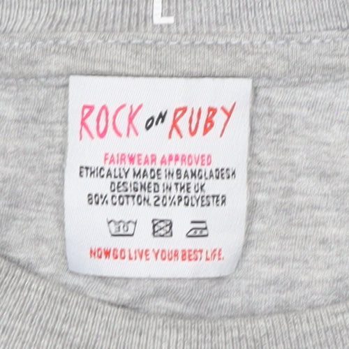 Rock On Ruby Unisex Grey L Pullover Sweatshirt Coffee Quote