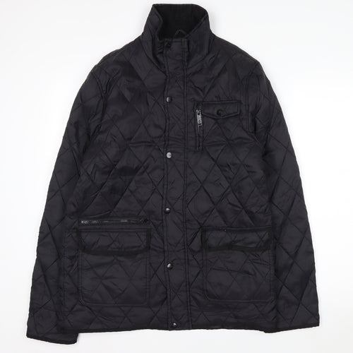 Peacocks Men's Black Quilted Mid-Length Jacket Size M