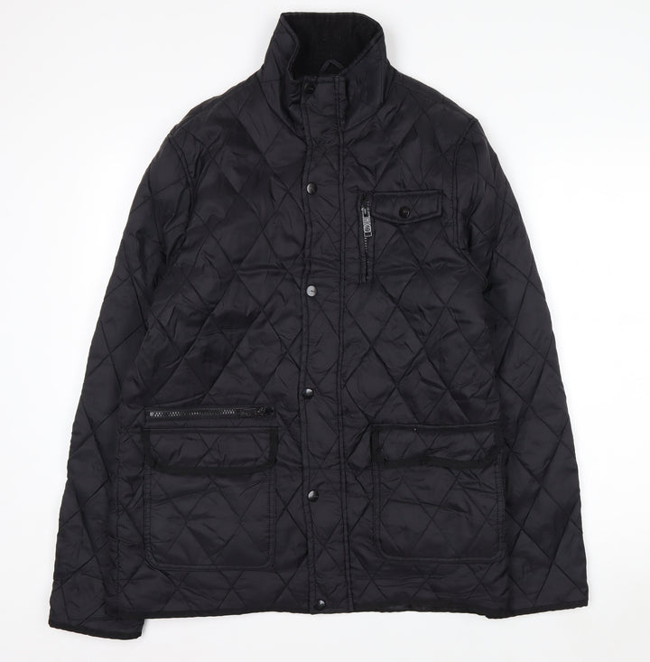 Peacocks Men's Black Quilted Mid-Length Jacket Size M
