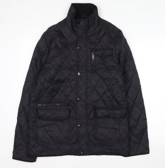 Peacocks Men's Black Quilted Mid-Length Jacket Size M
