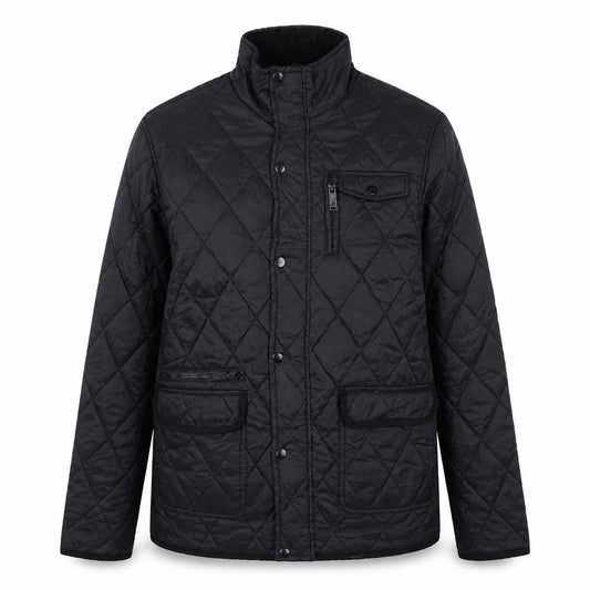 Front view of Peacocks Men's Black Quilted Mid-Length Jacket, size M