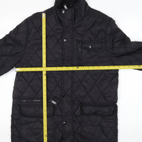 Peacocks Men's Black Quilted Mid-Length Jacket Size M