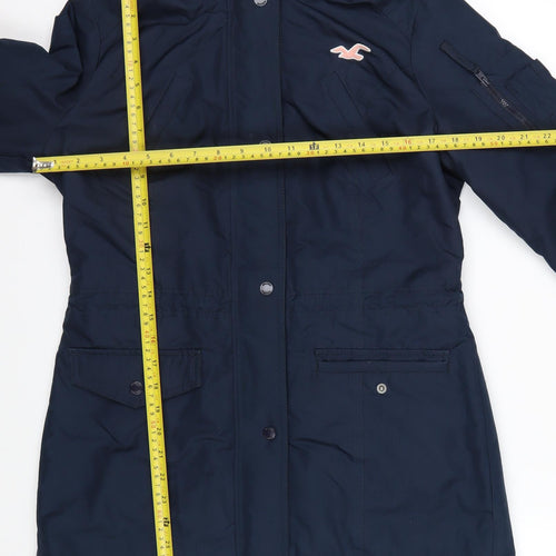 Hollister Womens Navy All-Weather Parka Jacket M Hooded Lined Waterproof