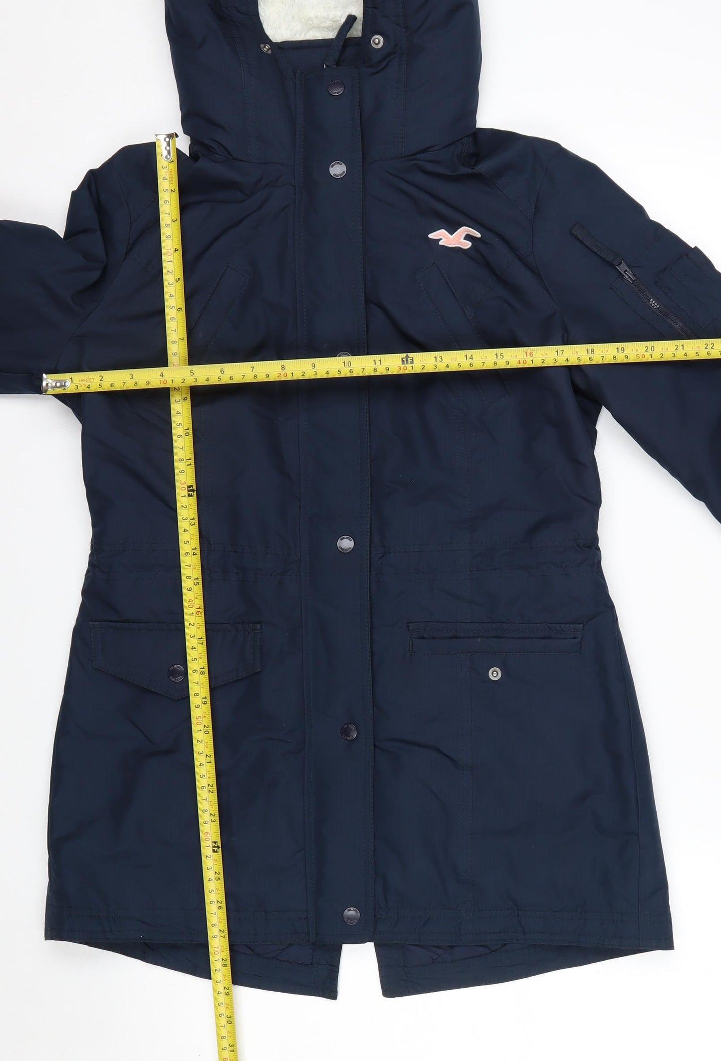 Hollister Womens Navy All-Weather Parka Jacket M Hooded Lined Waterproof