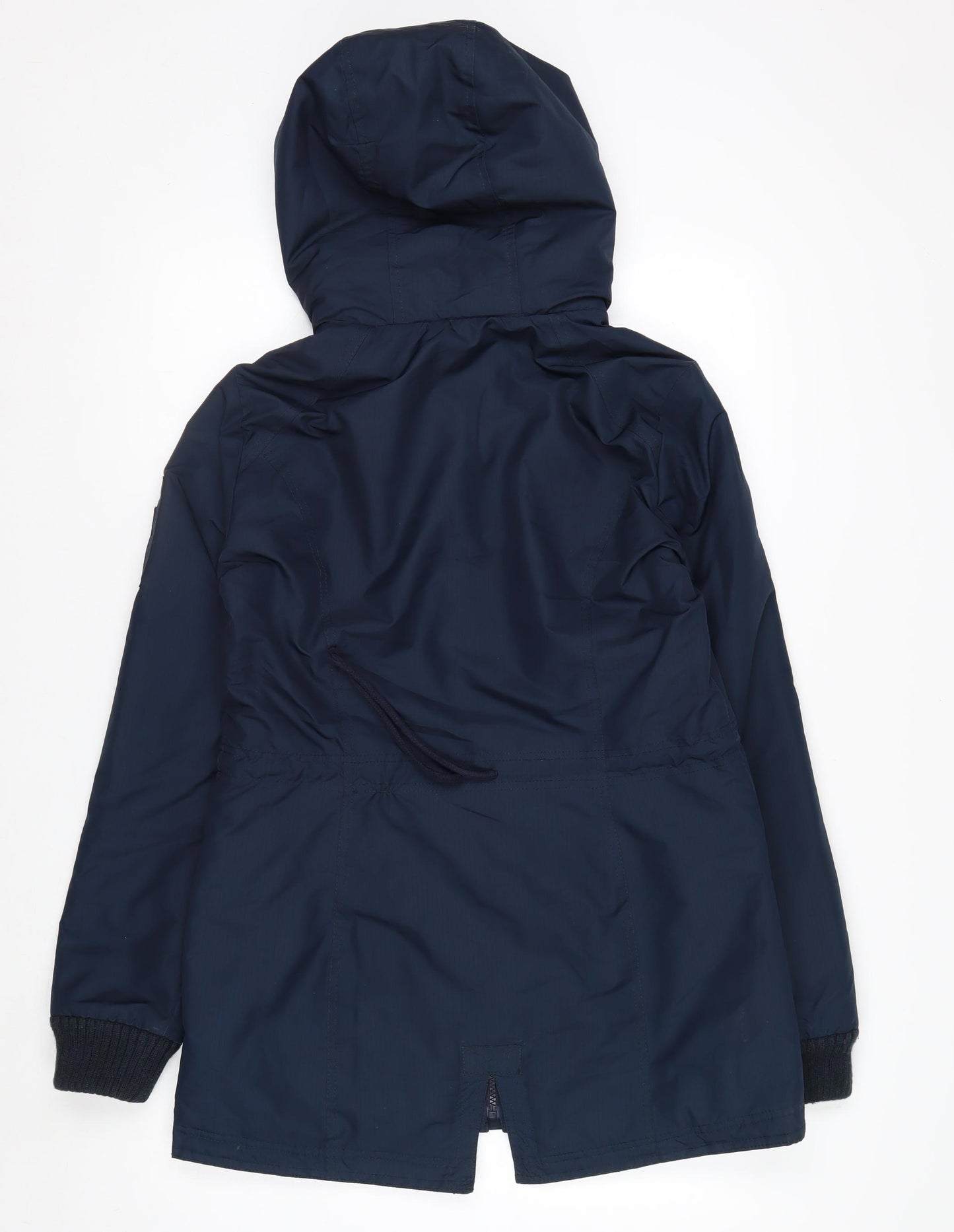 Hollister Womens Navy All-Weather Parka Jacket M Hooded Lined Waterproof