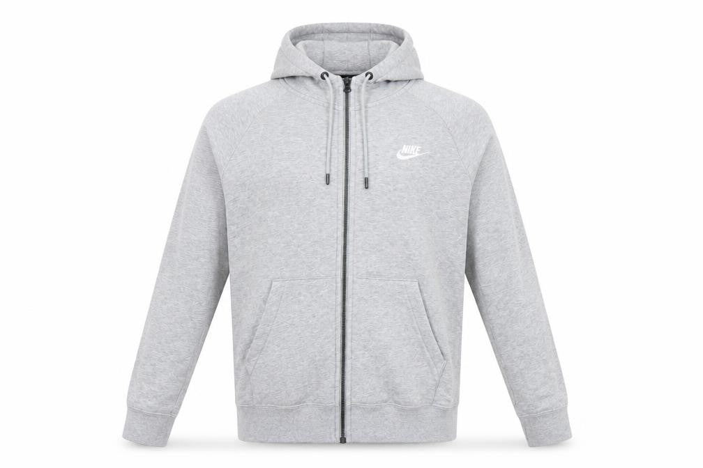 Front view of Nike Men’s Grey Full Zip Hoodie S Regular Fit Lightweight Fleece