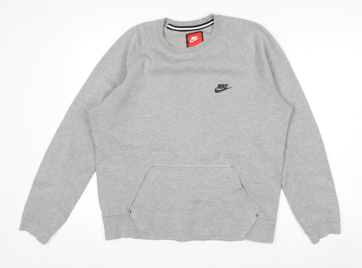 Nike Men's Grey Regular Fit Crew Neck Pullover Sweatshirt M
