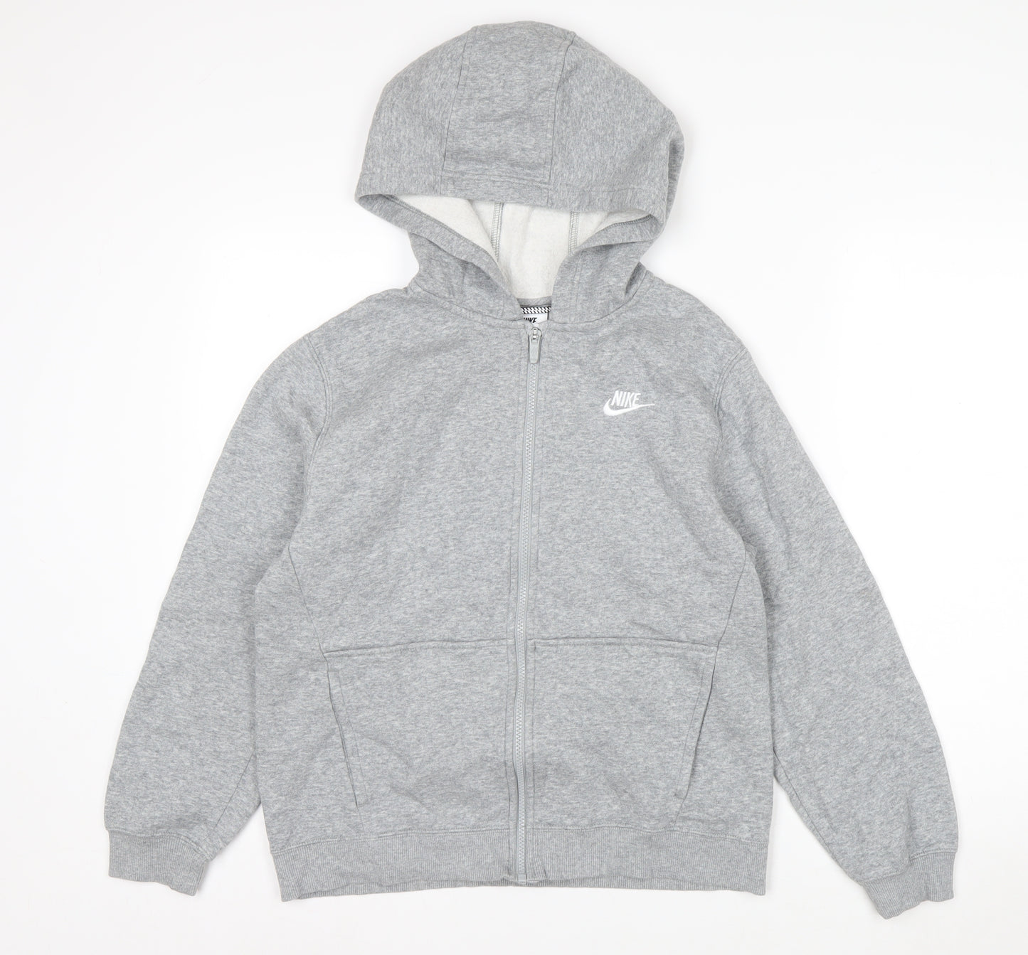 Nike Boys Grey Full Zip Hoodie XL 158-170cm Cotton Blend Fleece