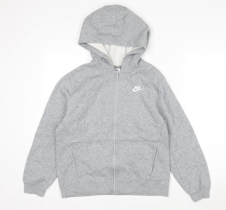 Nike Boys Grey Full Zip Hoodie XL 158-170cm Cotton Blend Fleece