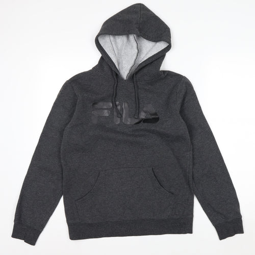 FILA Men’s Grey Pullover Hoodie S Logo Fleece Sports Casual