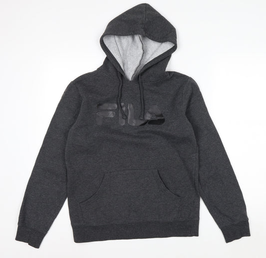 FILA Men’s Grey Pullover Hoodie S Logo Fleece Sports Casual