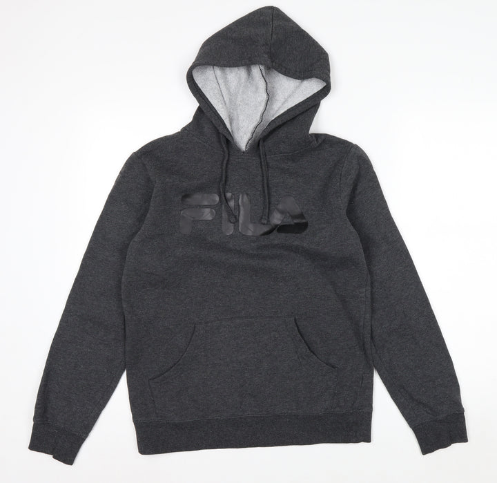 FILA Men’s Grey Pullover Hoodie S Logo Fleece Sports Casual