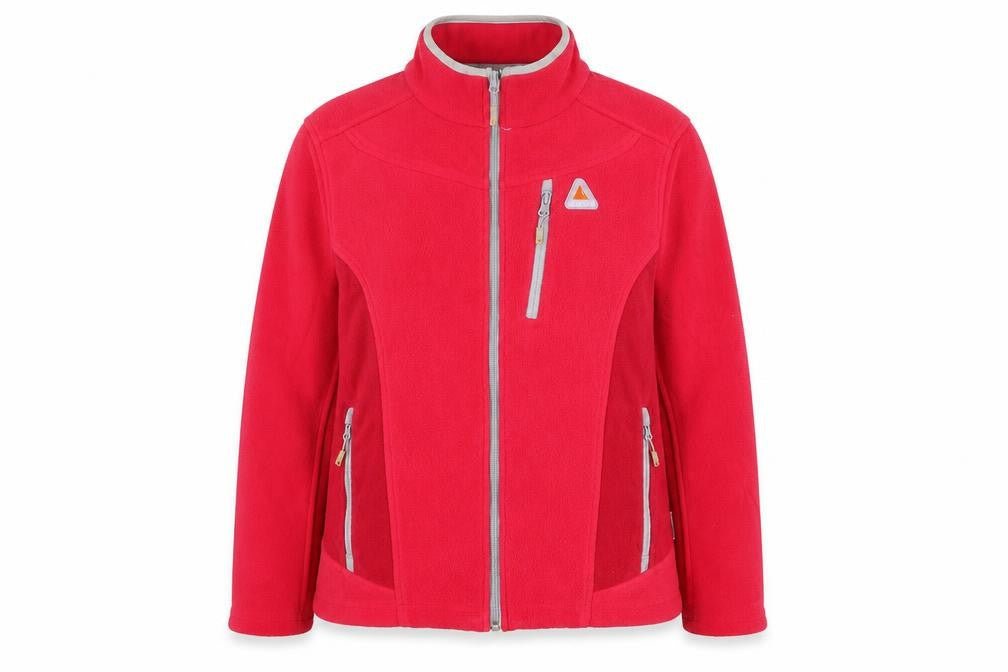 Front view of Icepeak women’s red fleece full zip outdoor jacket, size UK 14