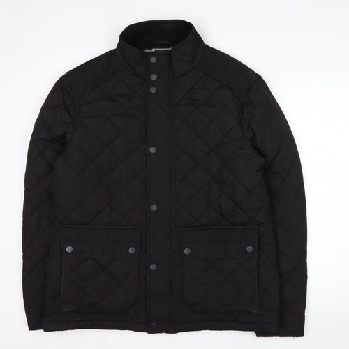 Next Men's Black Quilted Jacket L Polyester Wool Blend Lined Casual