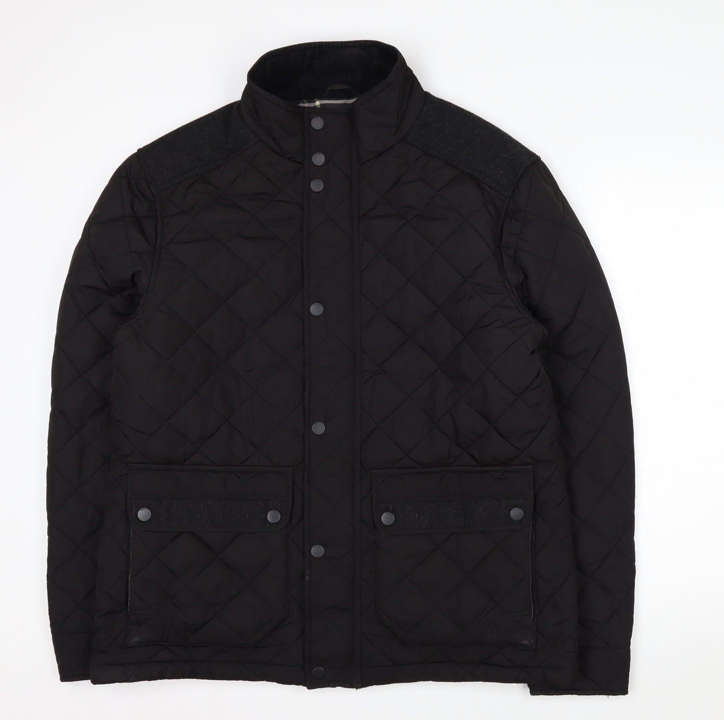 Next Men's Black Quilted Jacket L Polyester Wool Blend Lined Casual