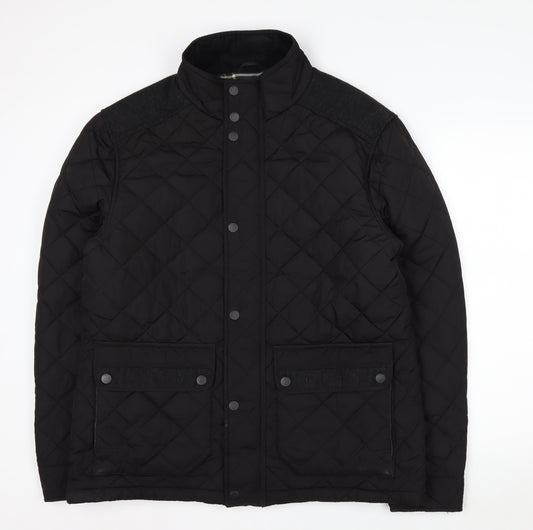 Next Men's Black Quilted Jacket L Polyester Wool Blend Lined Casual