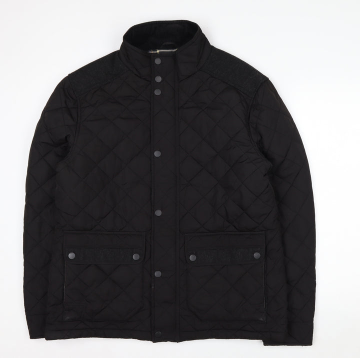 Next Men's Black Quilted Jacket L Polyester Wool Blend Lined Casual