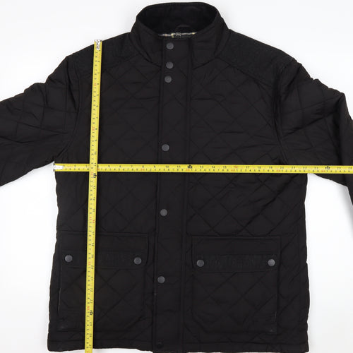 Next Men's Black Quilted Jacket L Polyester Wool Blend Lined Casual
