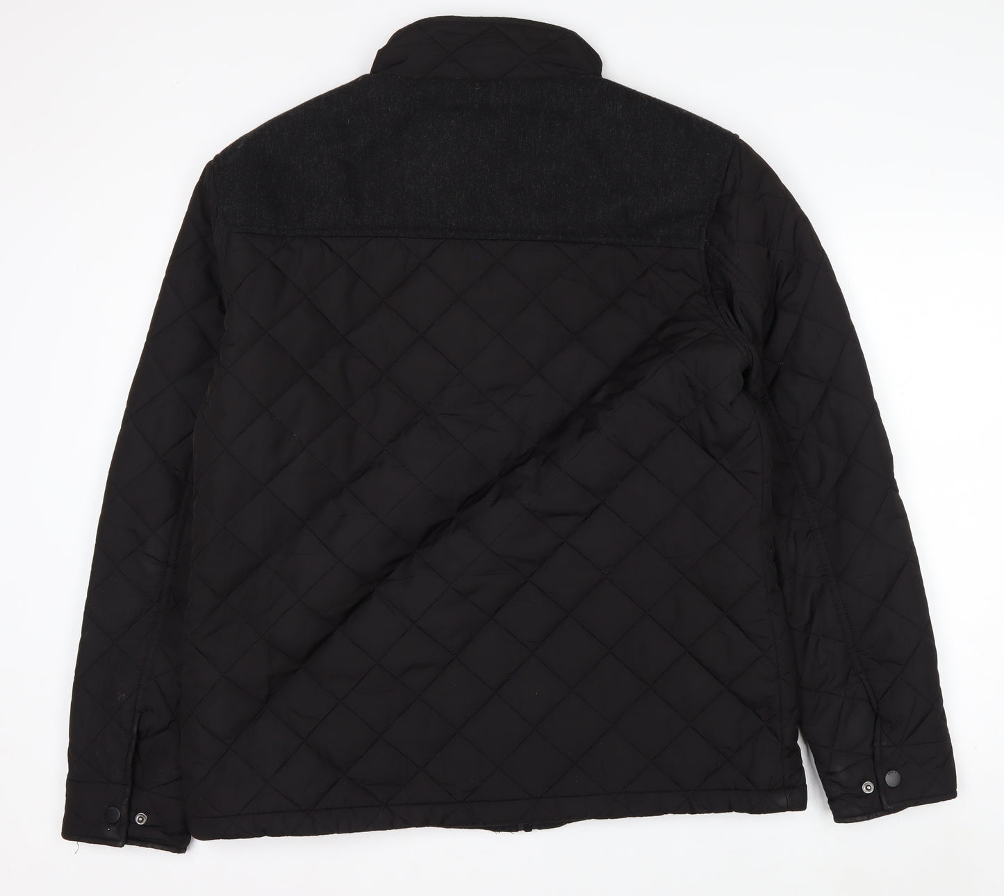 Next Men's Black Quilted Jacket L Polyester Wool Blend Lined Casual