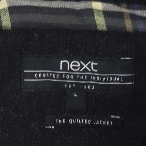 Next Men's Black Quilted Jacket L Polyester Wool Blend Lined Casual