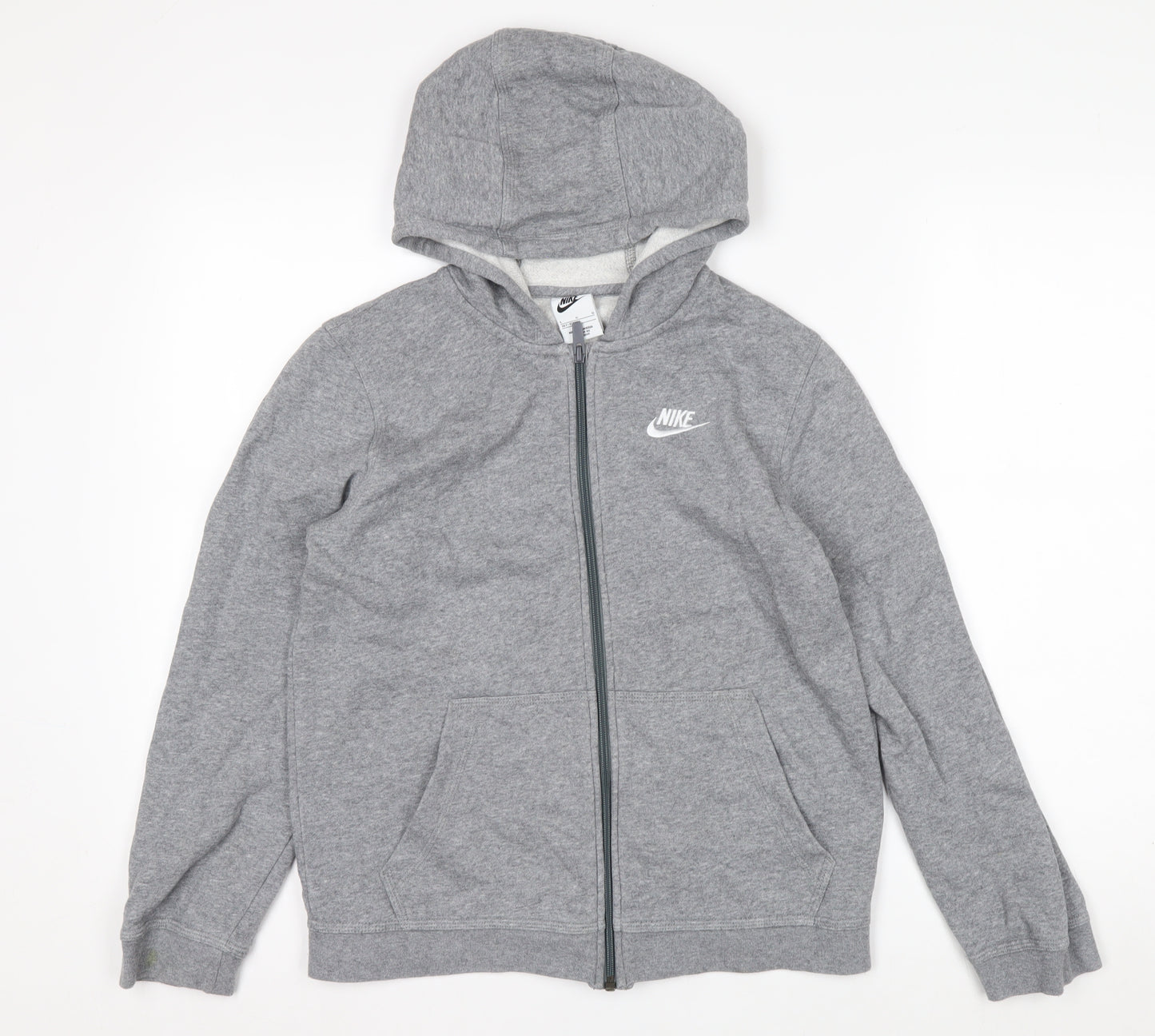 Nike Boys Grey Full Zip Hoodie Size 147-158cm Cotton Blend Sportswear