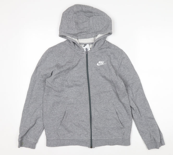 Nike Boys Grey Full Zip Hoodie Size 147-158cm Cotton Blend Sportswear