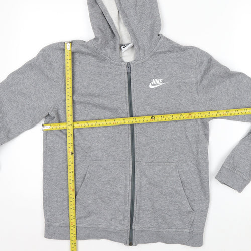 Nike Boys Grey Full Zip Hoodie Size 147-158cm Cotton Blend Sportswear