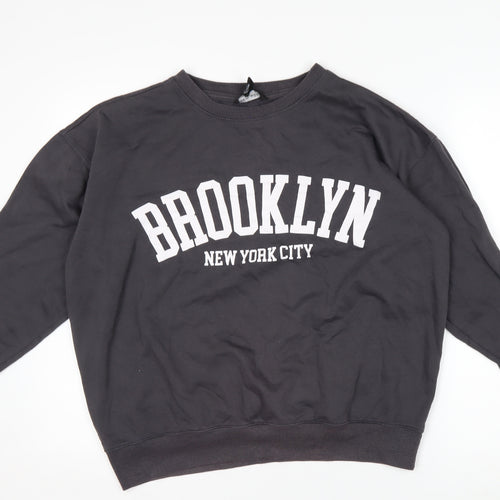 New Look Women Black Brooklyn Pullover Sweatshirt Size M Cotton Blend