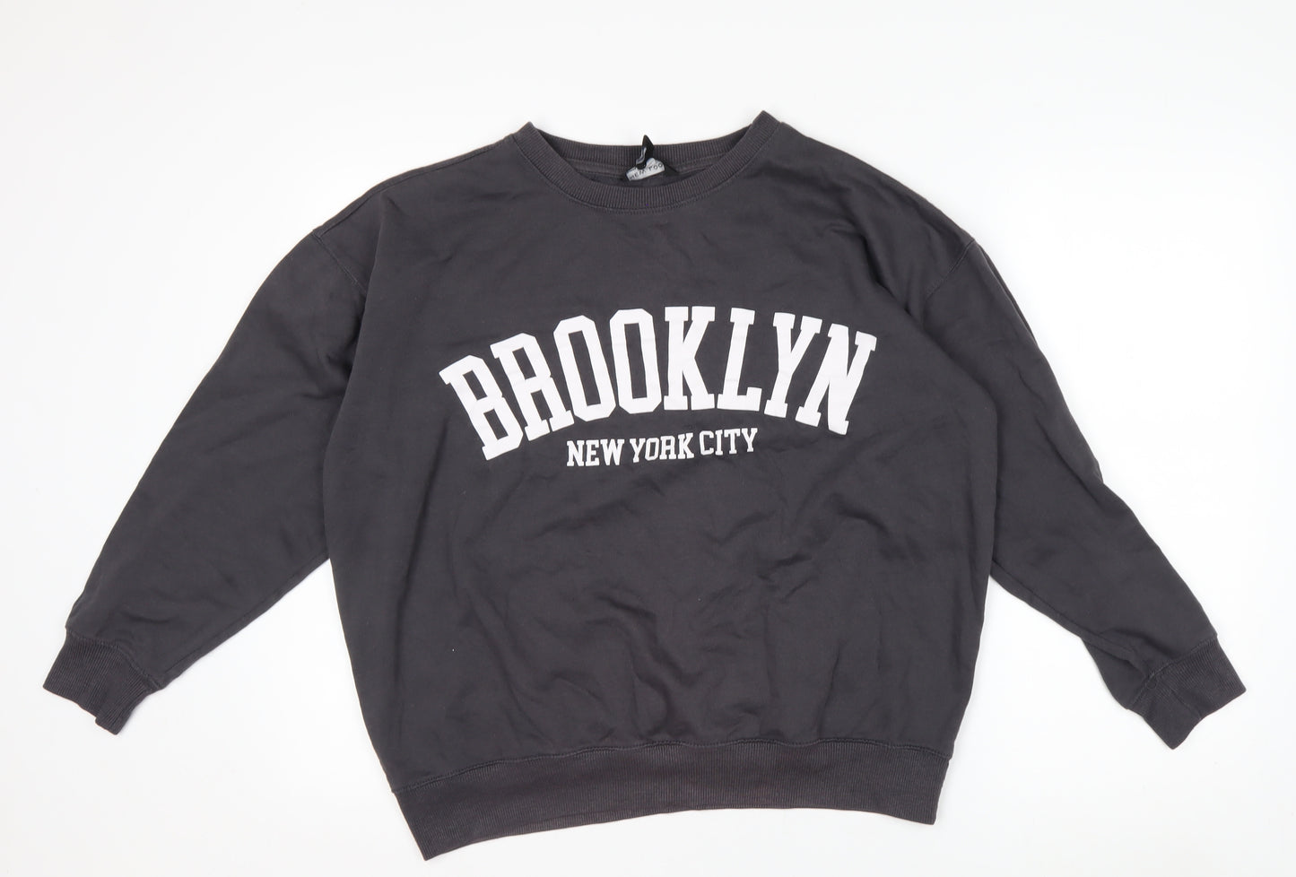 New Look Women Black Brooklyn Pullover Sweatshirt Size M Cotton Blend